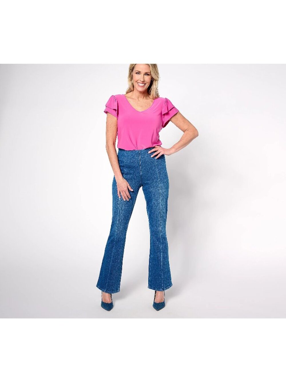Women with Control Bootcut Pants Large Tall Prime Stretch Denim Midwash Blue NEW